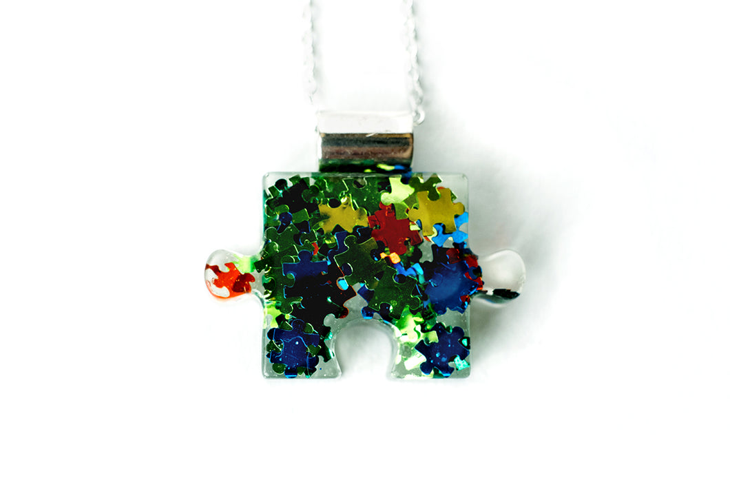 Autism Awareness Resin Puzzle Piece Necklace