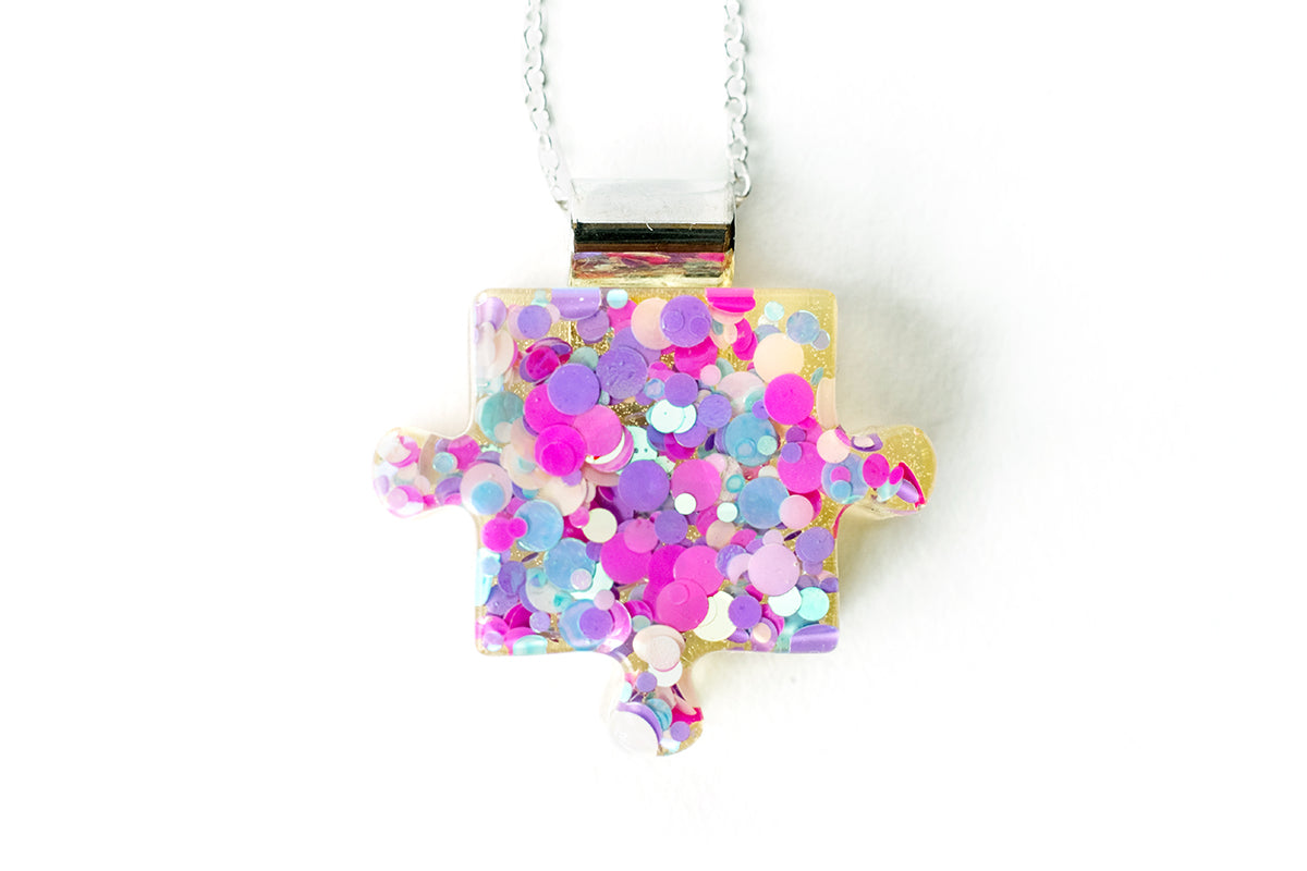 925 Sterling Silver Puzzle Piece Necklace - Jigsaw Charm - Autism Awareness - 18" Cable Chain